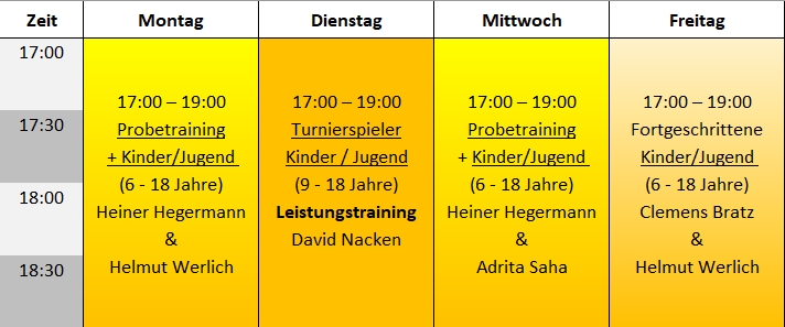 Trainingszeiten-Wochenplan