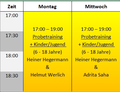 Trainingszeiten-Wochenplan